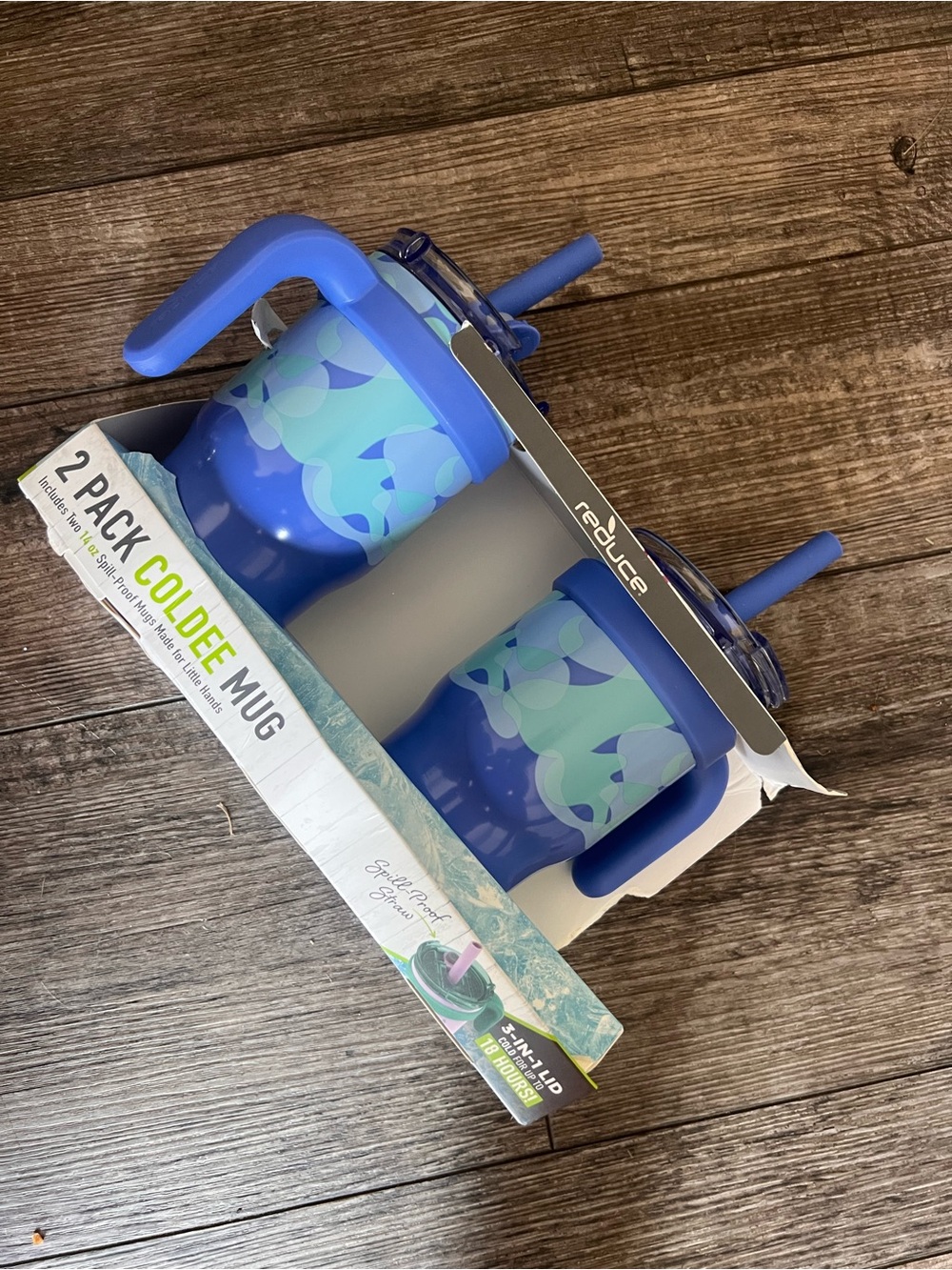 Reduce Coldee 2-Pack Blue Kids Spill-Proof Mug Set with Handles